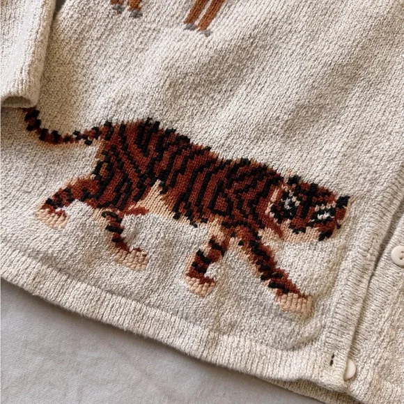 Marisa Christina Beige Animal Safari Cardigan Natural Fibers Cotton & Linen - Picture 3 of 10